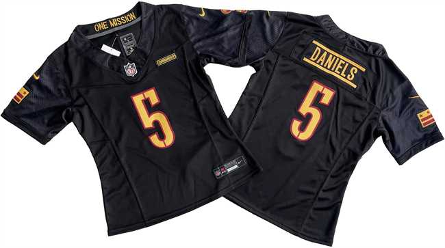 Women%27s Washington Commanders #5 Jayden Daniels Black 2024 F.U.S.E. Draft Stitched Jersey